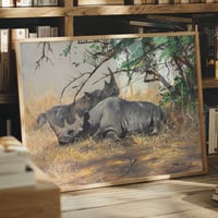 Image 1 of “Two Rhinoceroses Resting” Wildlife Art Print