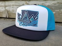 WA State Tidal Wave Trucker Hat - Wa state tidal wave trucker hat teal white