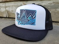 WA State Tidal Wave Trucker Hat - Wa state tidal wave trucker hat black white