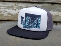 WA State Snowy Trees Trucker Hat - Wa state snow trees trucker charcoal white