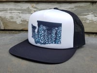 WA State Snowy Trees Trucker Hat - Wa state snow trees trucker black white
