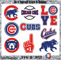 Image 1 of Chicago Cubs Baseball Set Design SVG Files, Cricut, Silhouette Studio, Digital Cut Files