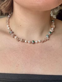 Image 1 of Balletcore Necklace (Rose Quartz/Pearl/Cloisonne)