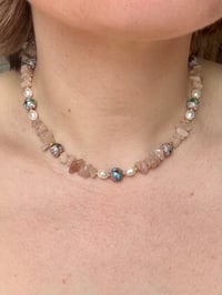 Image 3 of Balletcore Necklace (Rose Quartz/Pearl/Cloisonne)