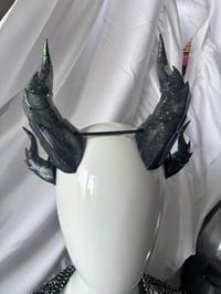 Image 1 of Double Dragon Horns | Green yellow Glitter | 