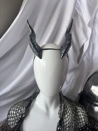 Image 1 of Black Tiefling Glitter Horns | Green Glitter | M