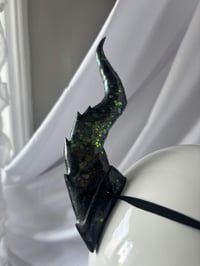Image 7 of Black Tiefling Glitter Horns | Green Glitter | M