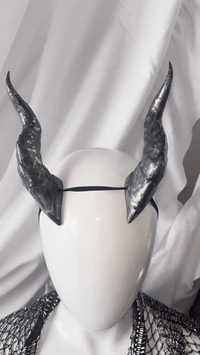 Image 2 of Black Tiefling Glitter Horns | Green Glitter | M