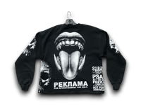 Image 2 of Skull heavy metal custom upcycled reworked Screen Print black sweatshirt 