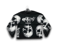 Image 1 of Skull heavy metal custom upcycled reworked Screen Print black sweatshirt 