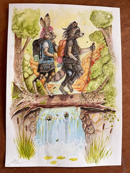 Image of "Hiking metal punks'  original watercolour illustration