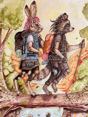 Image of "Hiking metal punks'  original watercolour illustration