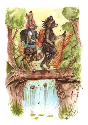 Image of "Hiking metal punks'  original watercolour illustration