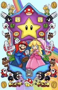 Image 1 of Plumber and Princess VS Foes 11 x 17in Art Print