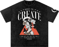 Image 1 of Oversized Snow Washed "Born to Create" T-Shirt - Black