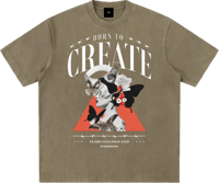 Image 1 of Heavyweight Vintage Washed "Born to Create" T-Shirt - Gray Coffee