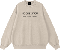 Image 1 of Oversized Snow Washed "No One Is You" Sweatshirt - Light Apricot