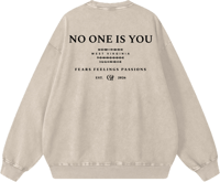 Image 2 of Oversized Snow Washed "No One Is You" Sweatshirt - Light Apricot