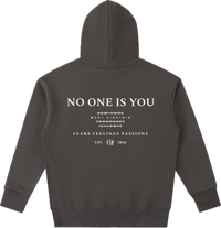 Image 2 of Essential Heavyweight "No One Is You" Hoodie - Dark Gray