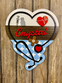 Image 1 of Personalized Heart‑Shaped Stethoscope Sign – 15” x 12.5”