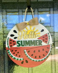 Image 4 of Hello Summer Watermelon Door Hanger – 15” Round