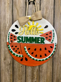 Image 1 of Hello Summer Watermelon Door Hanger – 15” Round
