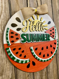 Image 2 of Hello Summer Watermelon Door Hanger – 15” Round