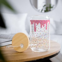 Image 1 of Pink Sprinkle Glass Can Cup with Bamboo Lid &amp; Straw | Retro Summer Drinkware