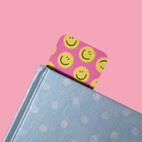 Image 2 of Retro Smiley Face Bookmark | Pink Aesthetic Bookmark for Readers | Cute Y2K Bookish Gift | Double...
