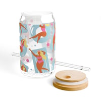 Image 2 of Retro Beach Girl Glass Can Cup | Vintage Summer Iced Coffee Drinkware (16 oz)