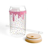 Image 2 of Pink Sprinkle Glass Can Cup with Bamboo Lid &amp; Straw | Retro Summer Drinkware