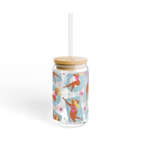 Image 3 of Retro Beach Girl Glass Can Cup | Vintage Summer Iced Coffee Drinkware (16 oz)