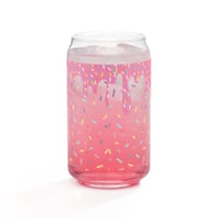 Image 5 of Pink Sprinkle Glass Can Cup with Bamboo Lid &amp; Straw | Retro Summer Drinkware