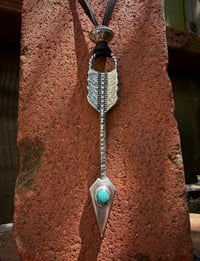 Image 3 of WL&A Handmade Large Sterling Silver Old Style Blue Royston Arrow Pendant - Sz 4.25" 