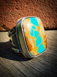 Image 1 of WL&A Handmade Heavy Ingot Blue Ribbon Sunrise Ring - Size 10