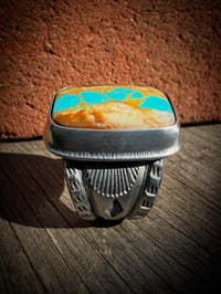 Image 4 of WL&A Handmade Heavy Ingot Blue Ribbon Sunrise Ring - Size 10