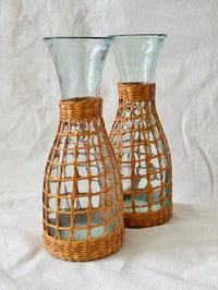 Image 2 of Wicker Wrapped Glass Carafes (2)