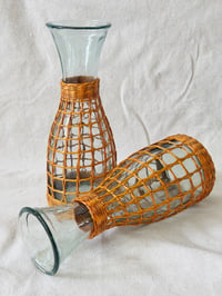 Image 1 of Wicker Wrapped Glass Carafes (2)