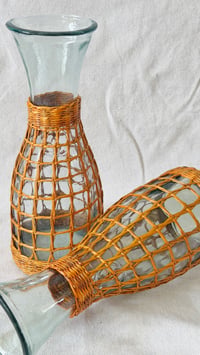 Image 3 of Wicker Wrapped Glass Carafes (2)