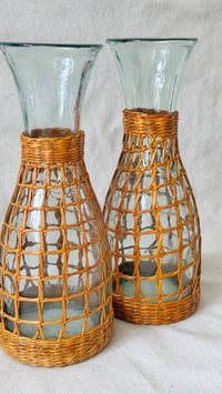Image 4 of Wicker Wrapped Glass Carafes (2)