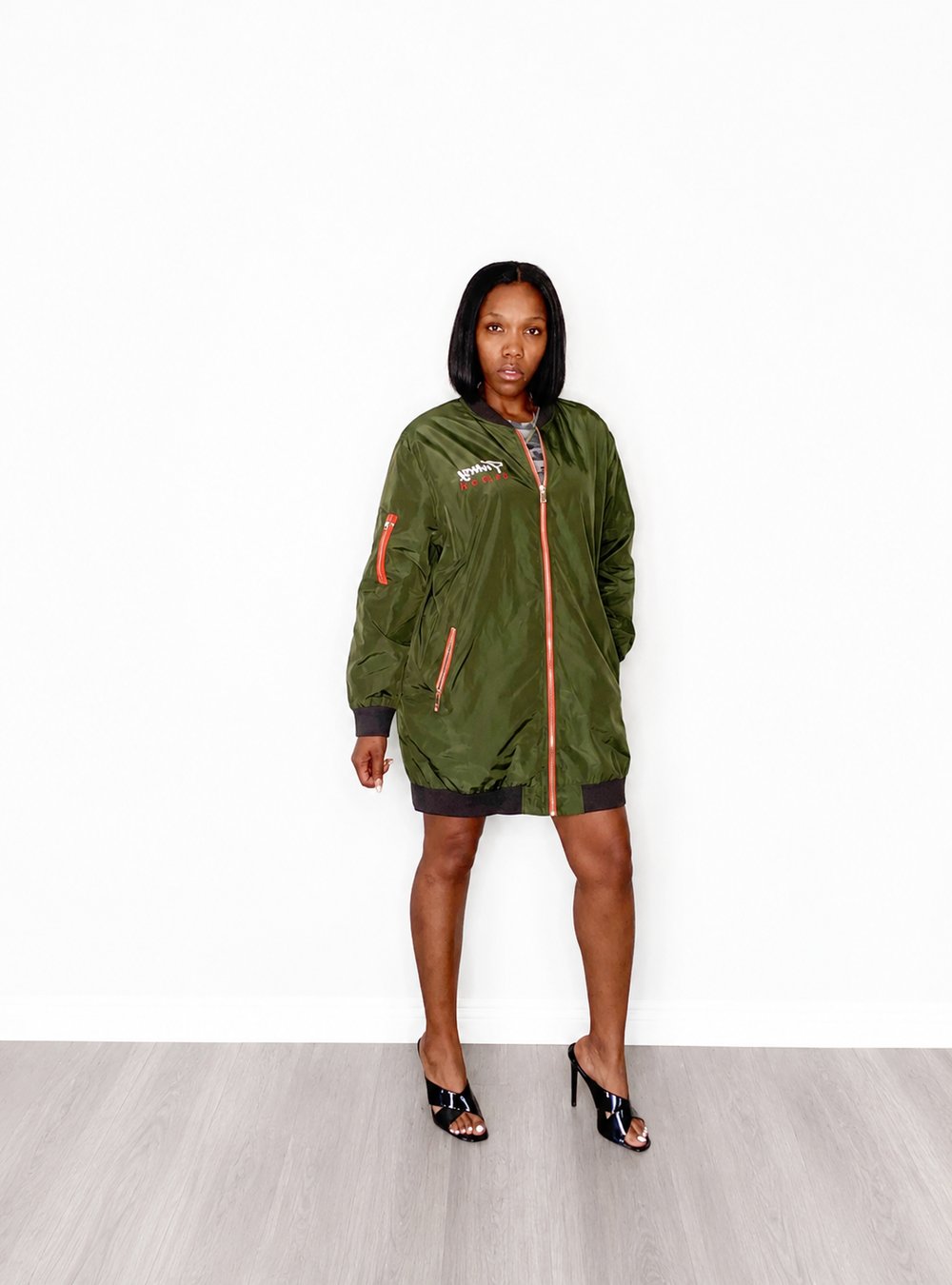 Signature Olive Oversize Bomber Jacket