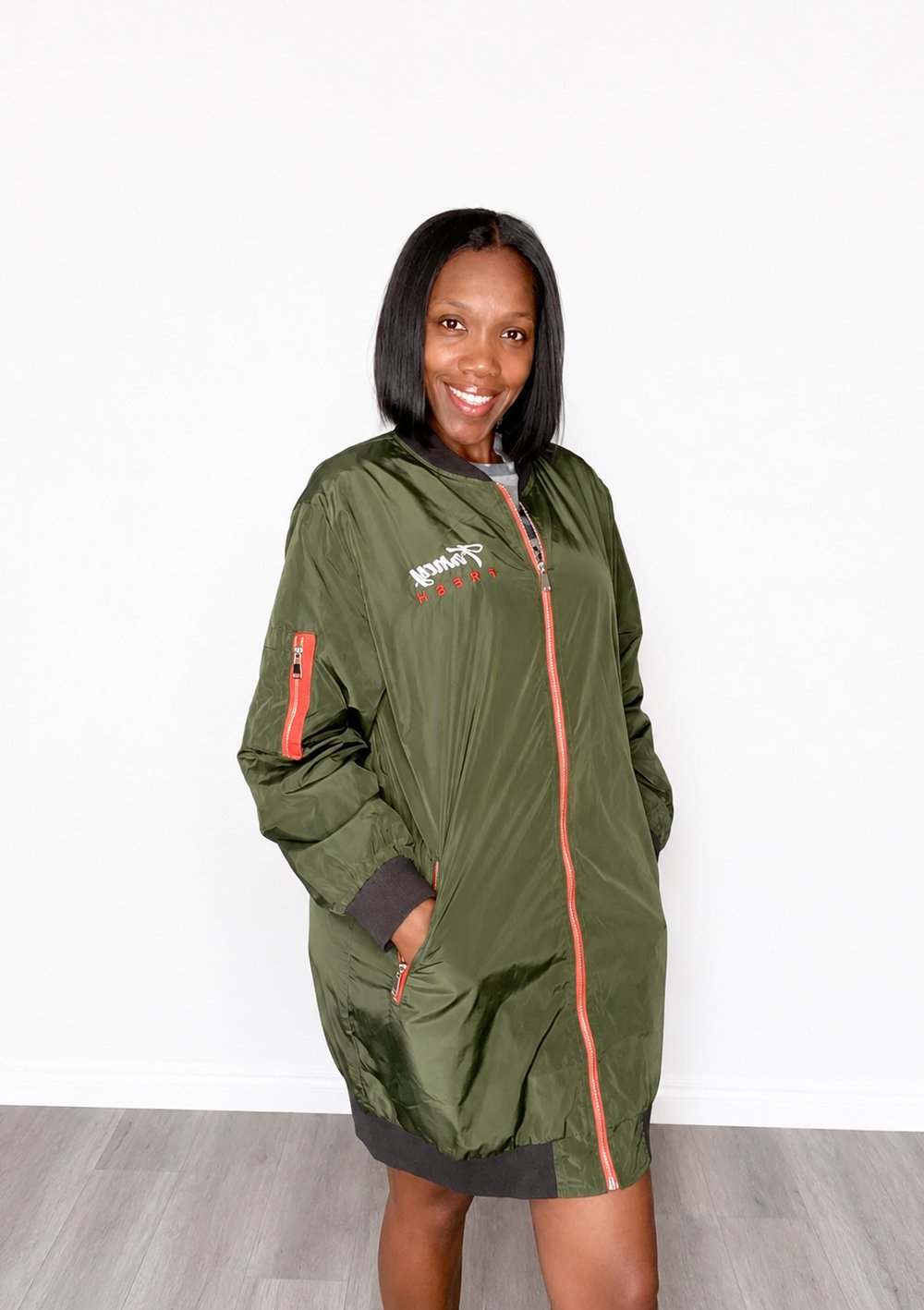 Signature Olive Oversize Bomber Jacket
