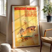 Image 1 of “Messageries Maritimes” — Marseille to Asia Vintage Travel Poster (1958)