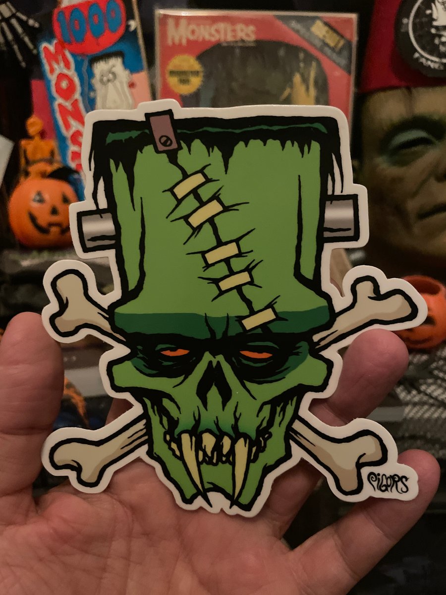 Image of NEW! Frankenstein skull n bones   - STICKER  