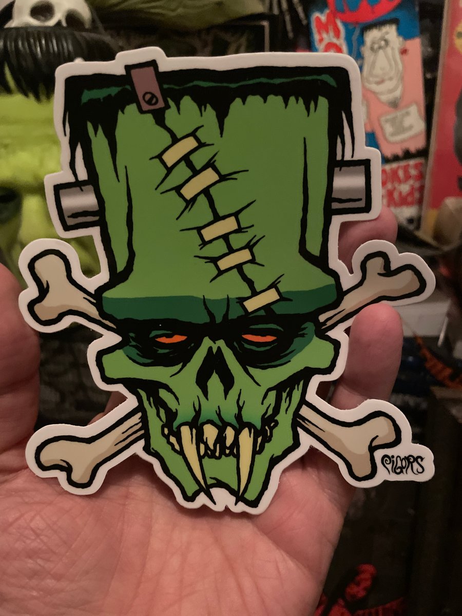 Image of NEW! Frankenstein skull n bones   - STICKER  