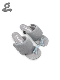 Image 1 of Grey Hoodie Round-Toe Heeled Sandals “Wings H”