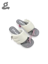 Image 1 of White Round-Toe Heeled Sandals “Wings H”