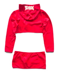 Image 2 of TERROR VISION - Upcycled Under Armour hoodie + micro skirt set ( red + reflective embroidery patch )