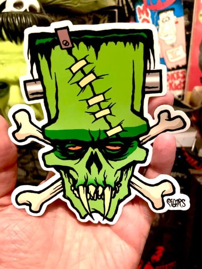 Image of NEW! Frankenstein skull n bones   - STICKER  