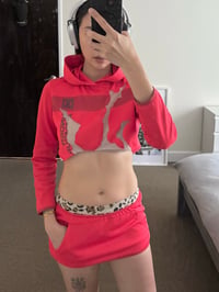 Image 8 of TERROR VISION - Upcycled Under Armour hoodie + micro skirt set ( red + reflective embroidery patch )